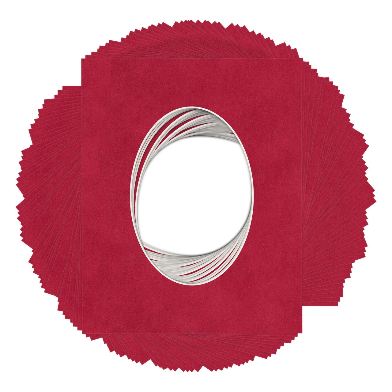 Red Suede Mat Board for 8x10 Frames - Oval Opening for 5x7 Photos